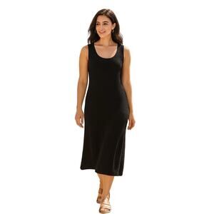 St John Collection Black Knit Midi Dress 14 Sleeveless Classic Elegant Career